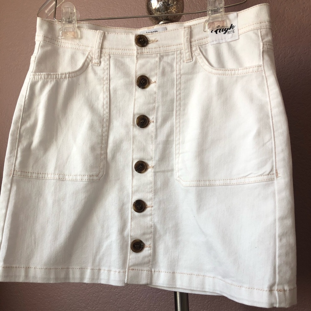 White jean button down skirt.
